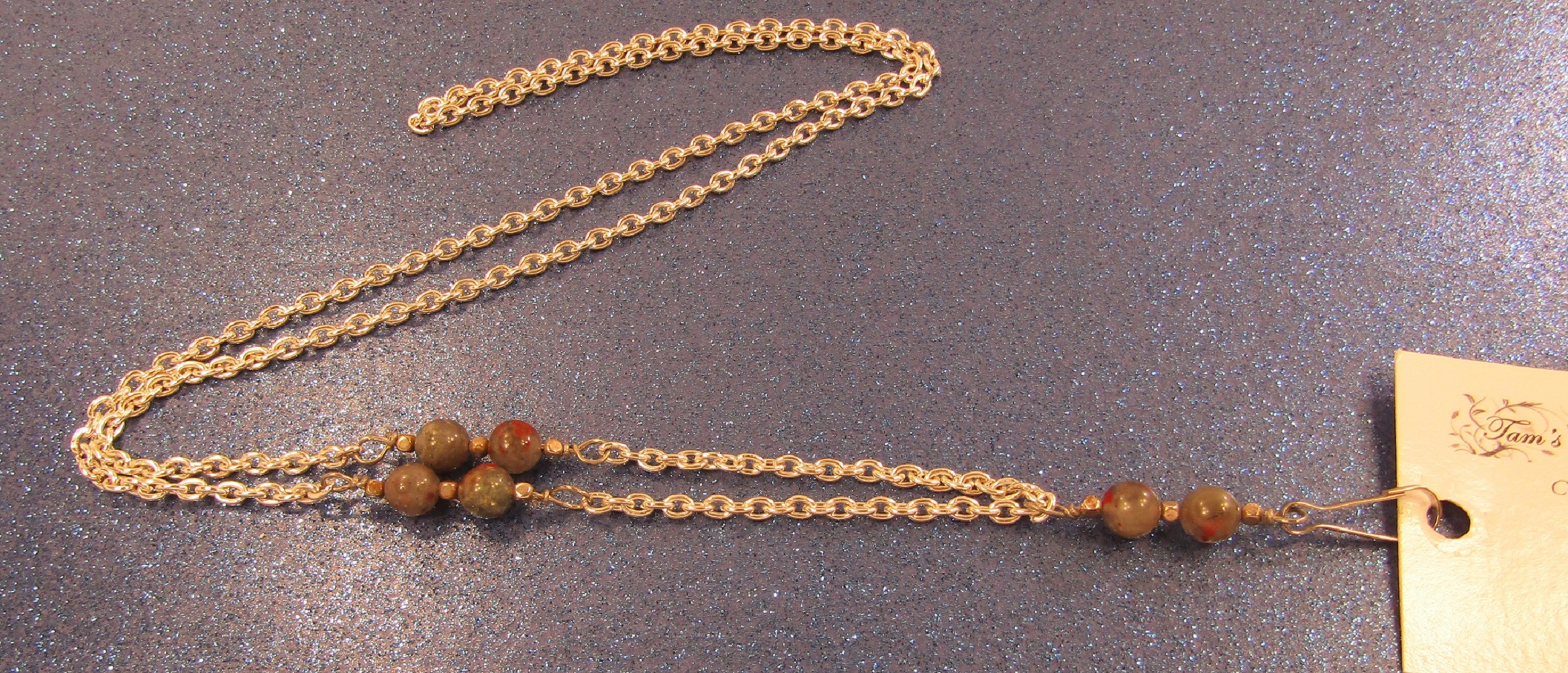 Bloodstone Gemstones with Silver Chain Badge Holder Lanyard