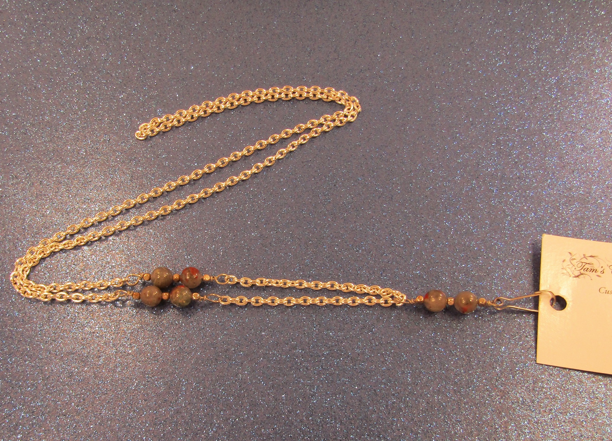 Bloodstone Gemstone Beads and Silver Chain Badge holder Lanyard