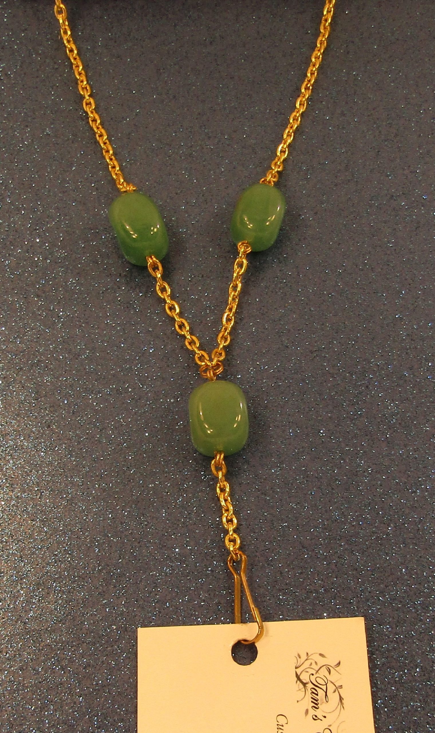 Genuine Green Aventurine and Gold Chain Badge Holder Lanyard