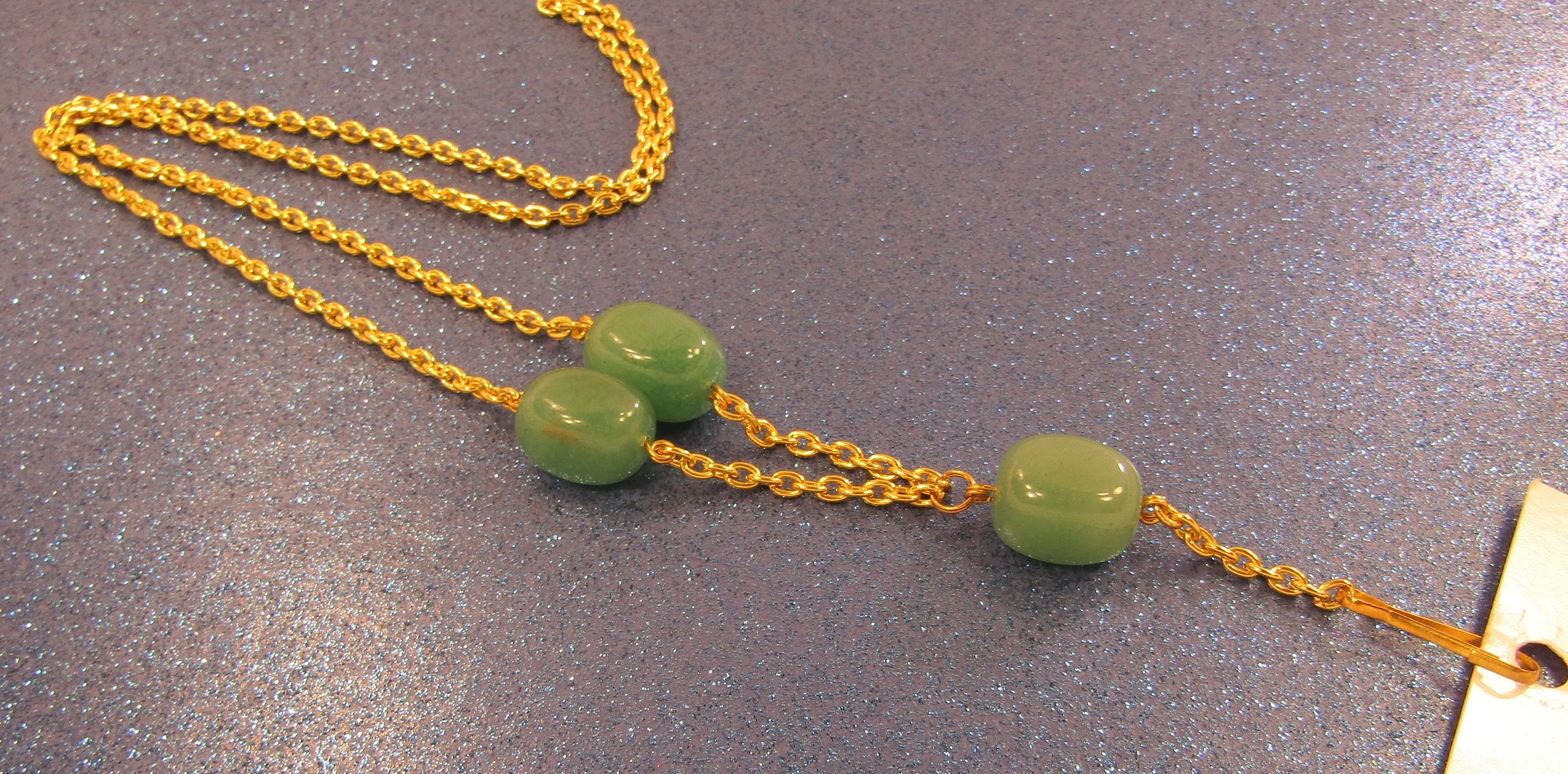 Genuine Green Aventurine and Gold Chain Badge Holder Lanyard