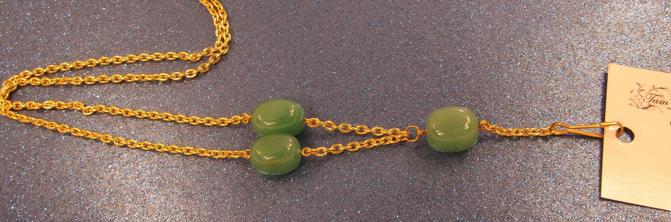 Genuine Green Aventurine and Gold Chain Badge Holder Lanyard