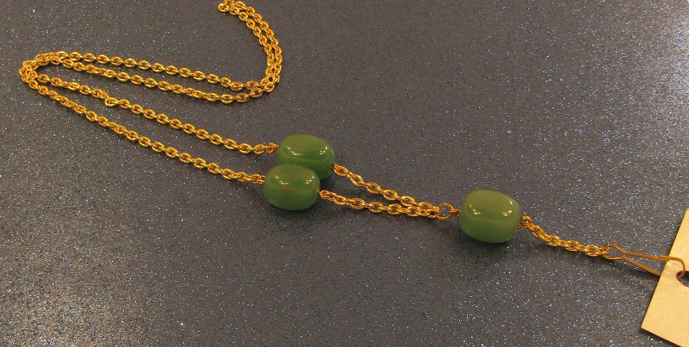 Genuine Green Aventurine and Gold Chain Badge Holder Lanyard