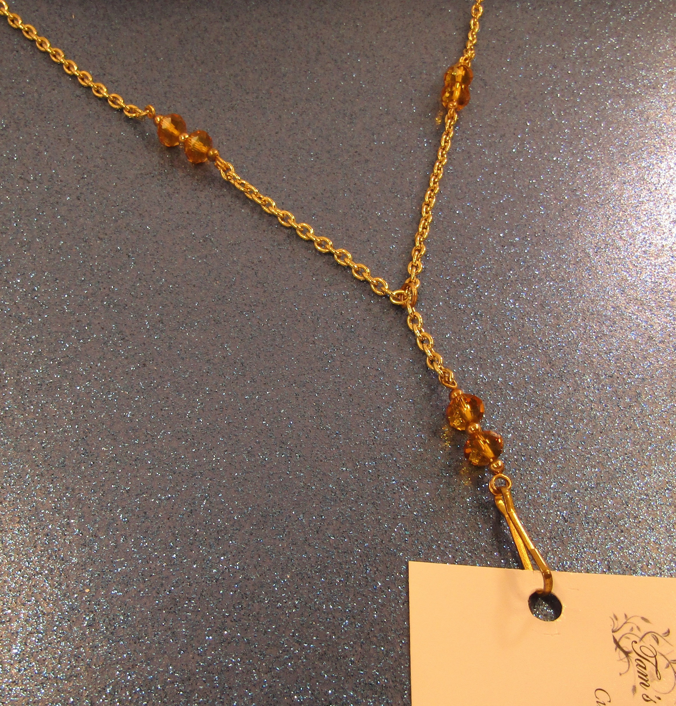 Brown Faceted Crystals with Gold Chain Badge Holder Lanyard Necklace