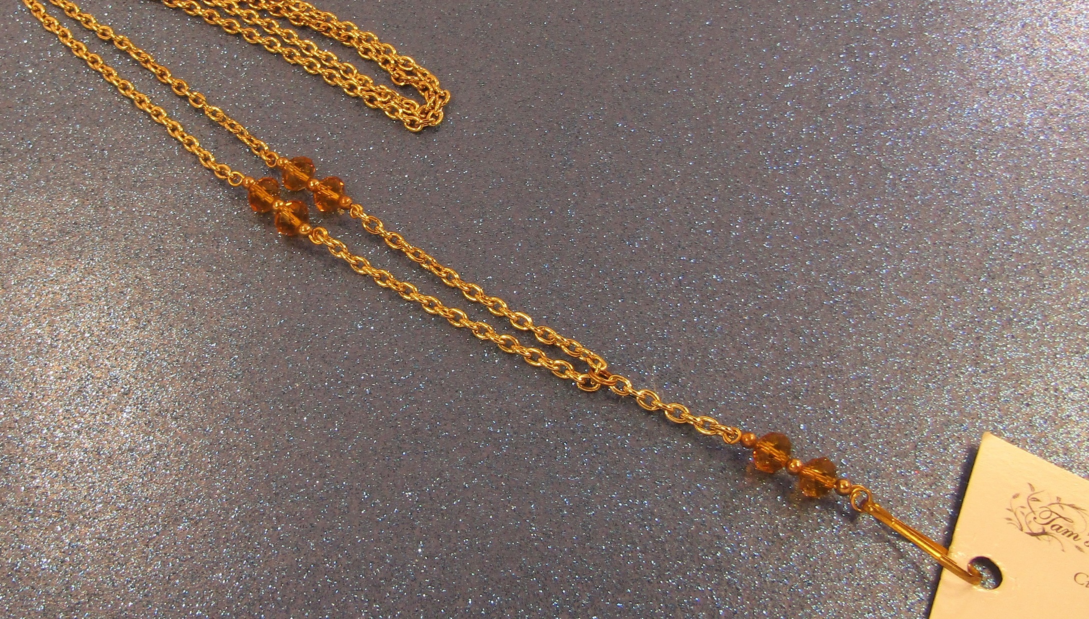 Brown Faceted Crystal Gold Chain badge holder