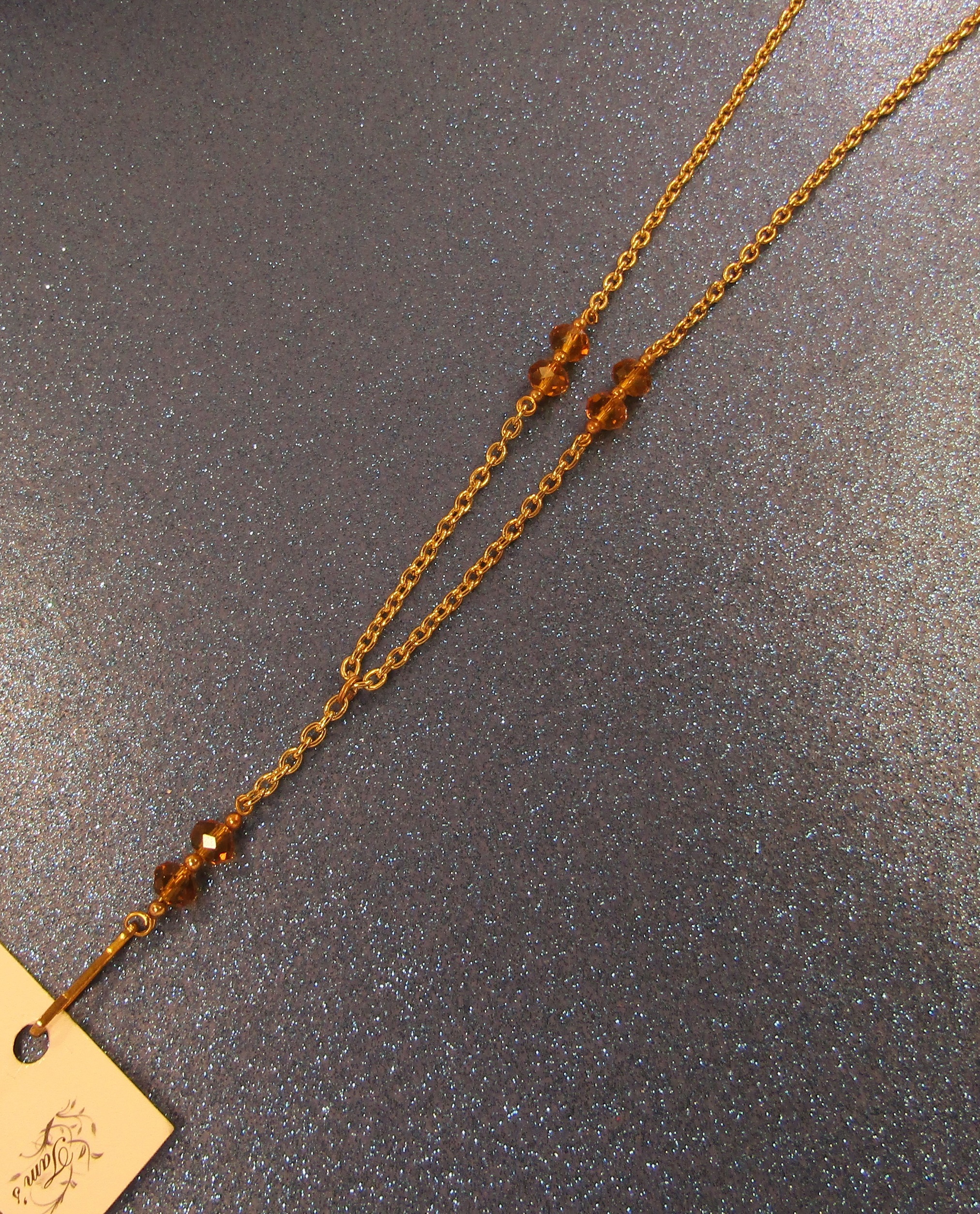 Brown Faceted Crystals with Gold Chain Badge Holder Lanyard Necklace