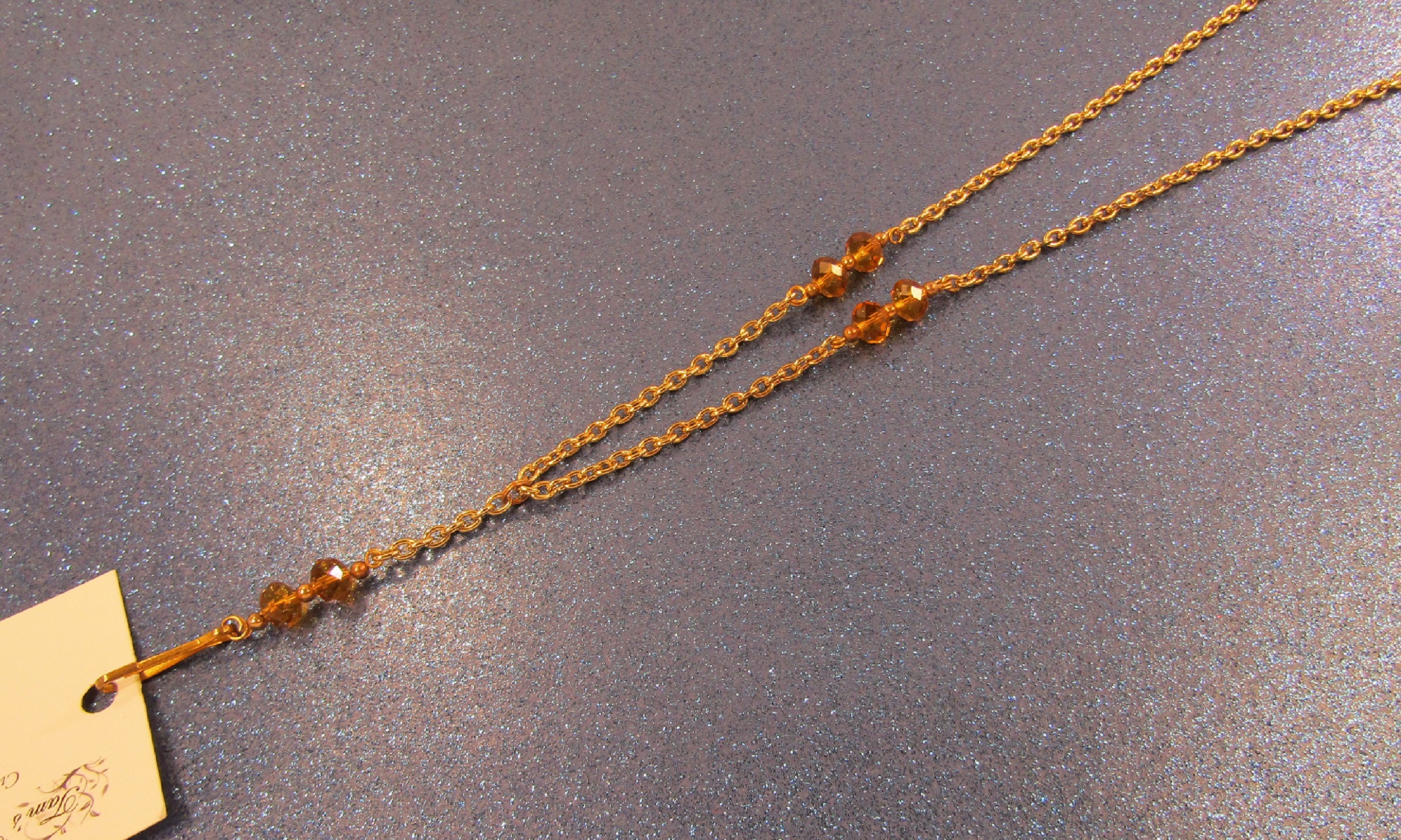 Brown Faceted Crystals with Gold Chain Badge Holder Lanyard Necklace