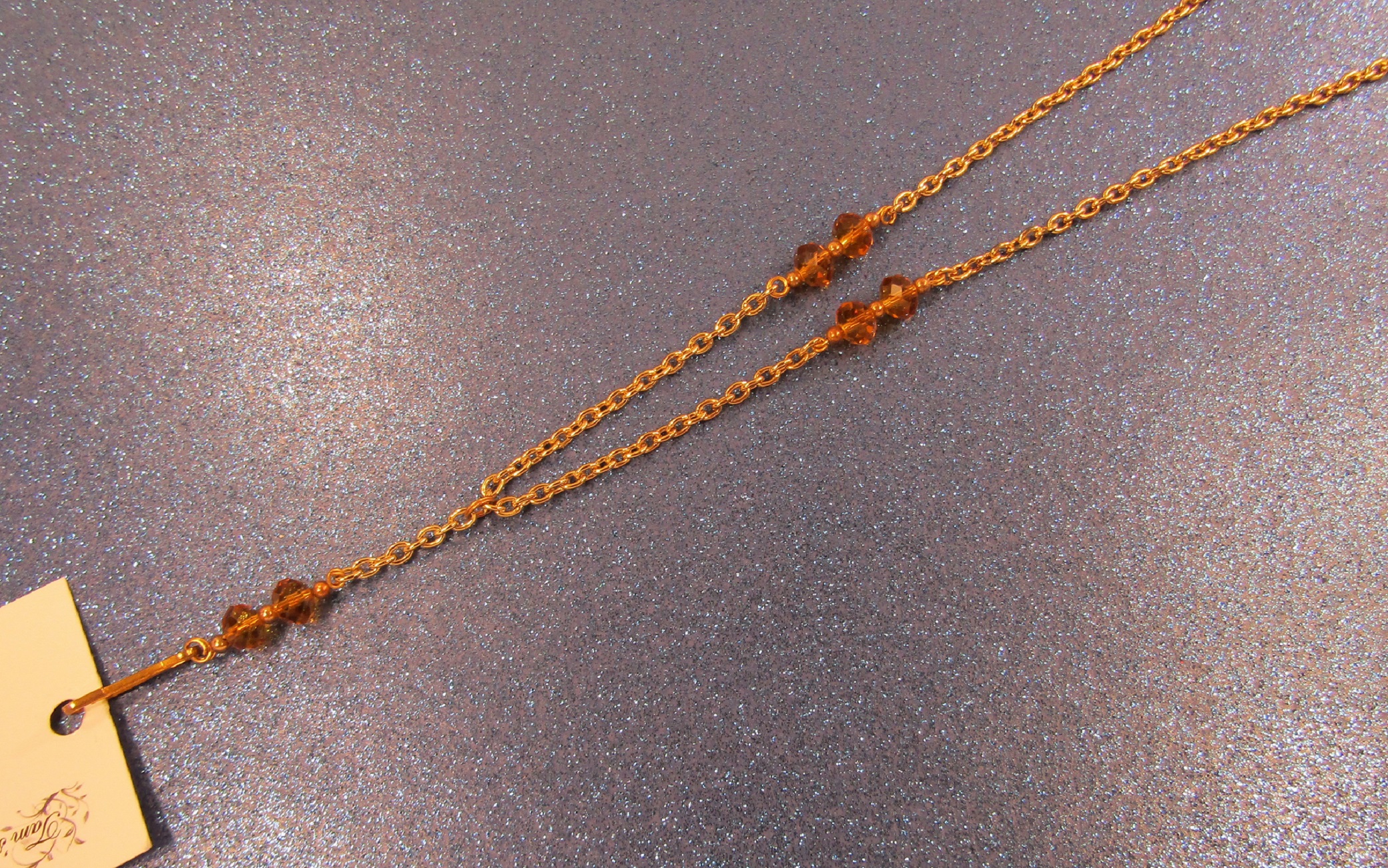 Brown Faceted Crystals with Gold Chain Badge Holder Lanyard Necklace