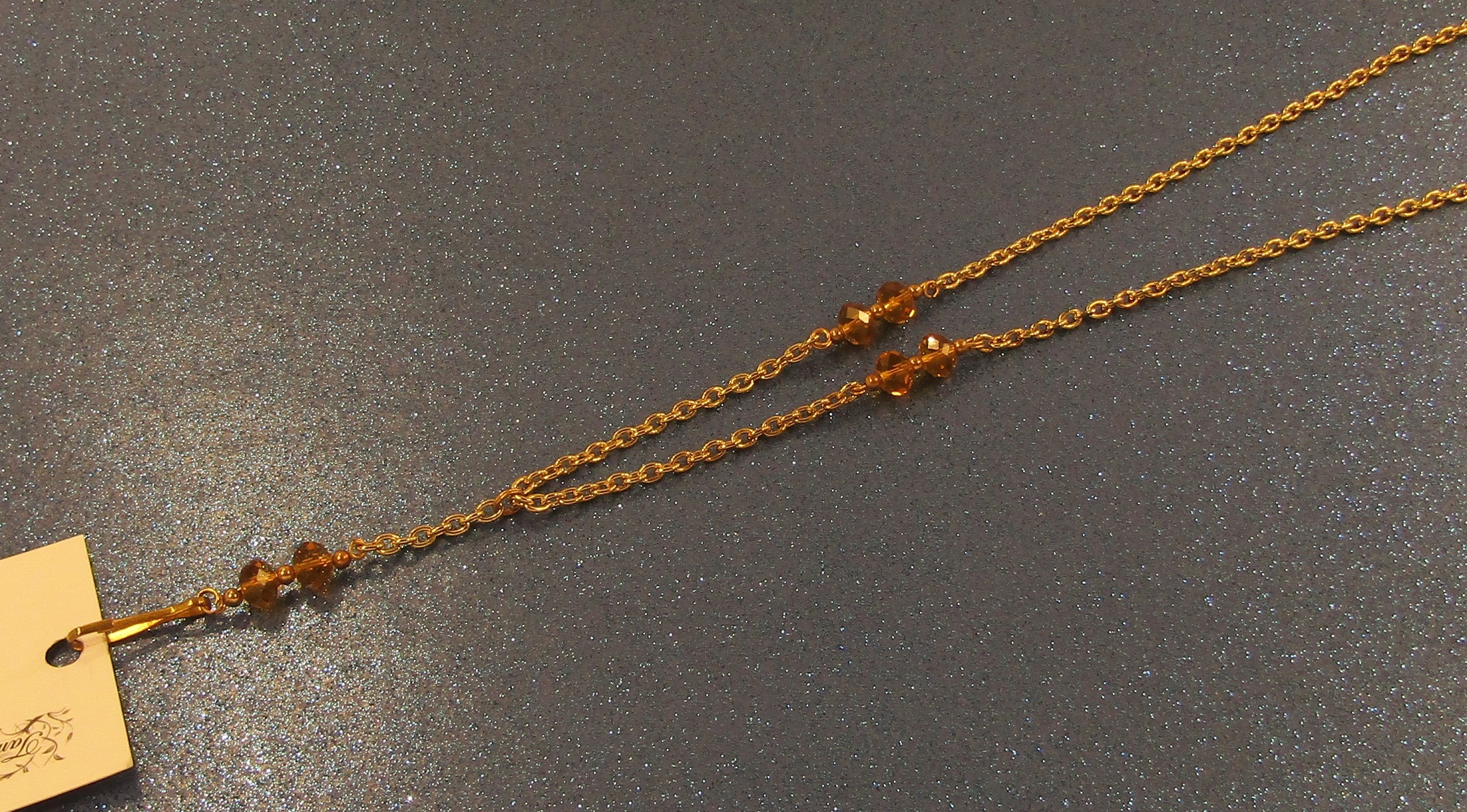 Brown Faceted Crystals with Gold Chain Badge Holder Lanyard Necklace