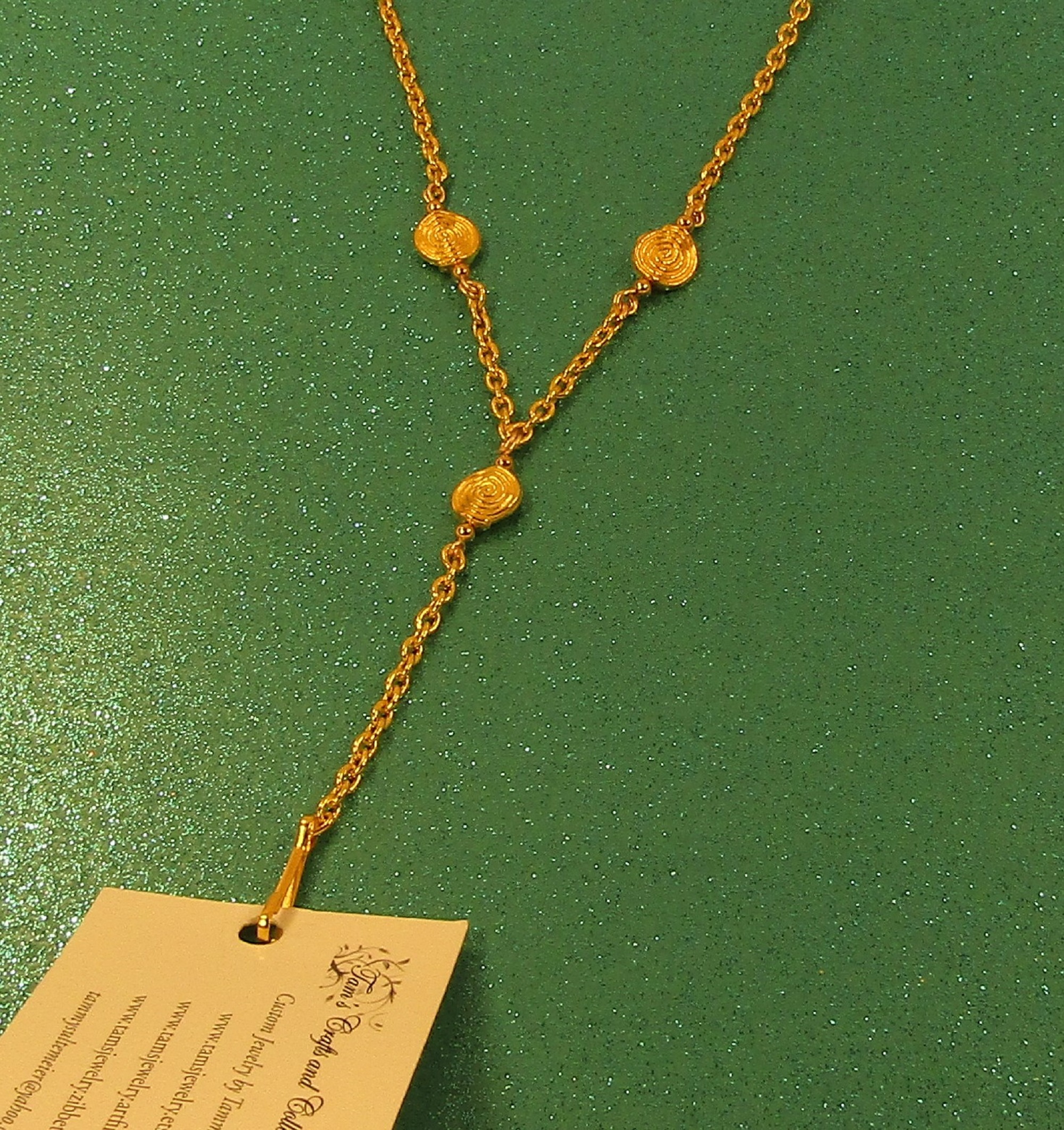 Gold swirls and Gold Chain Badge Holder Necklace